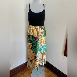 Vintage Green and Brown Midi Skirt